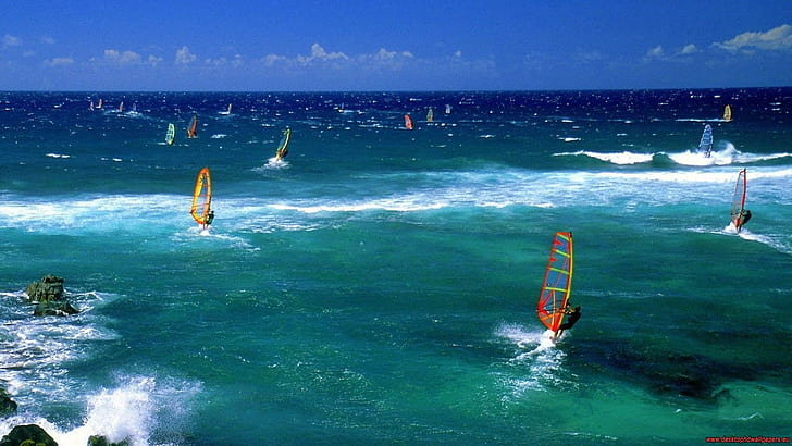 windsurfing, woda, Tapety HD