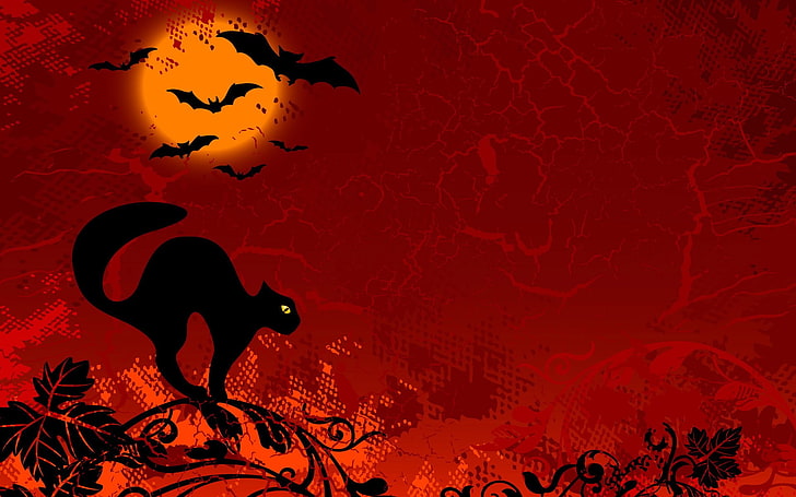 Halloween, gatti neri, Sfondo HD
