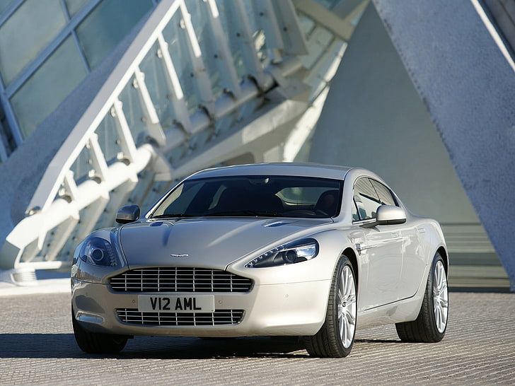 сребърен Aston Martin DB9 купе, aston martin, rapide, 2009, сребърен, изглед отпред, авто, HD тапет