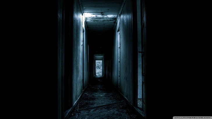 black and grey hallway, hallway, ruin, abandoned, HD wallpaper