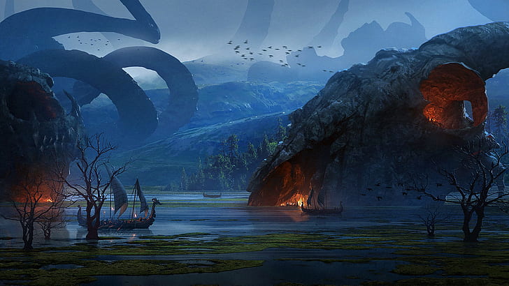 Vikings, The Vikings, Raphael Lacoste, The dragon's lair, Dragon's Lair, HD wallpaper