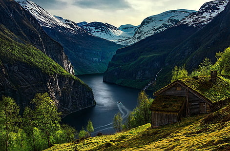 natureza, paisagem, noruega, rio, cabine, HD papel de parede HD wallpaper