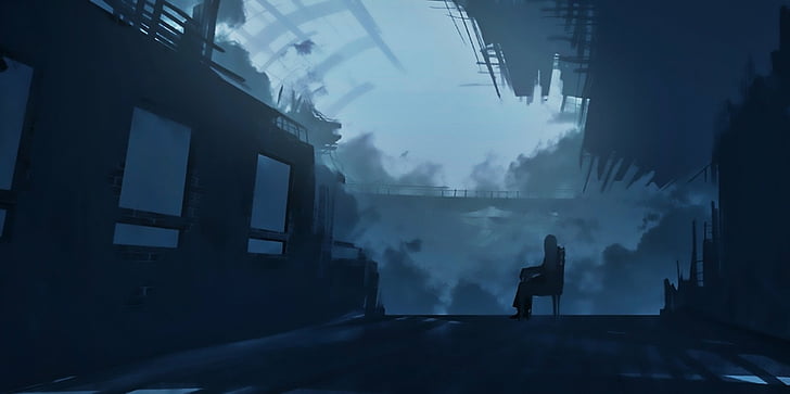 Anime, Original, Abandonado, Oscuro, Niebla, Ruina, Estación de tren, Fondo de pantalla HD