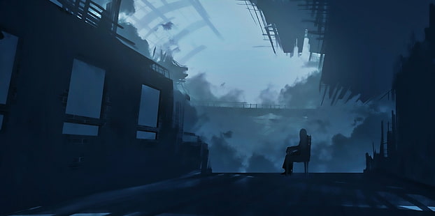 Anime, oryginał, opuszczony, ciemny, mgła, ruiny, dworzec kolejowy, Tapety HD HD wallpaper