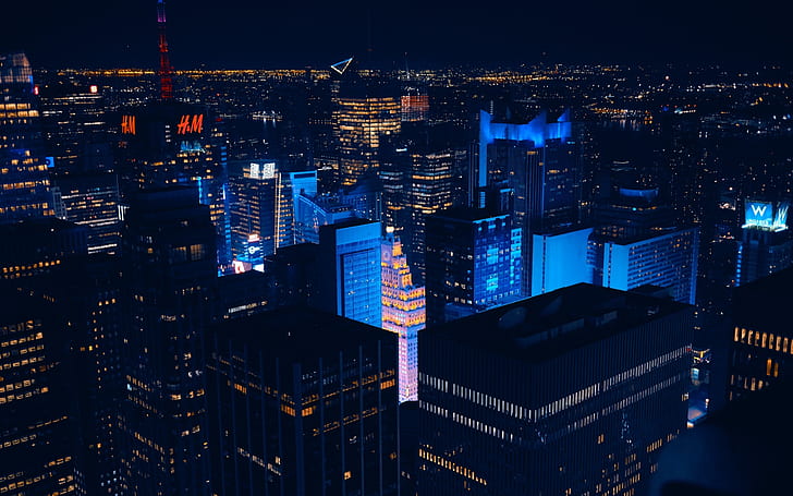 المناظر الليلية ، ناطحات السحاب الولايات المتحدة الأمريكية مدينة نيويورك، خلفية HD