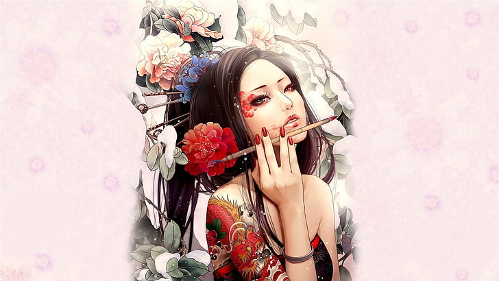 Fantasy, Tattoo, Artistic, Headdress, Woman, HD wallpaper