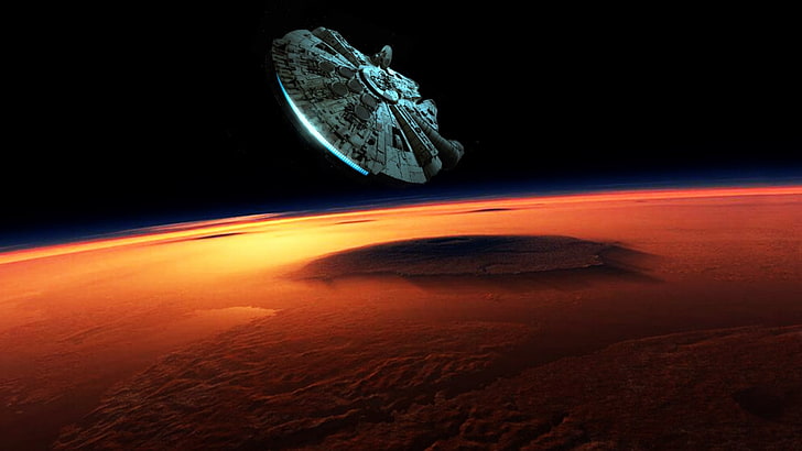 Millennium Falcon, planet, Star Wars: Episode VII - The Force Awakens, HD wallpaper