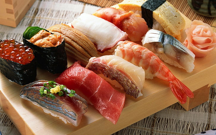 Sushi, Brötchen, Meeresfrüchte, Fisch, HD-Hintergrundbild