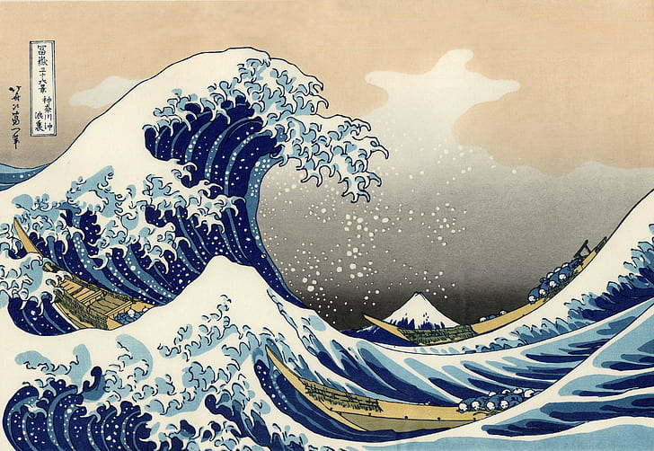 Seni Klasik, Jepang, lukisan, The Great Wave Off Kanagawa, waves, Wallpaper HD