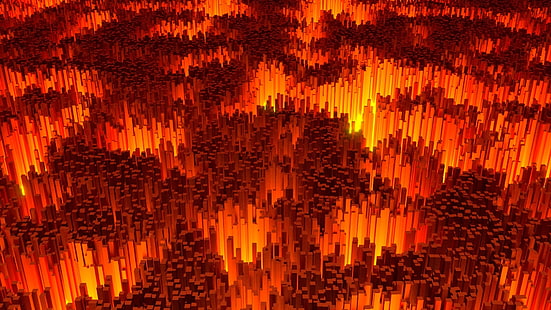 rote und orange abstrakte digitale Tapete, digitale Kunst, Zusammenfassung, Lichter, 3D, Lichtstrahlen, Grafik, Orange, HD-Hintergrundbild HD wallpaper