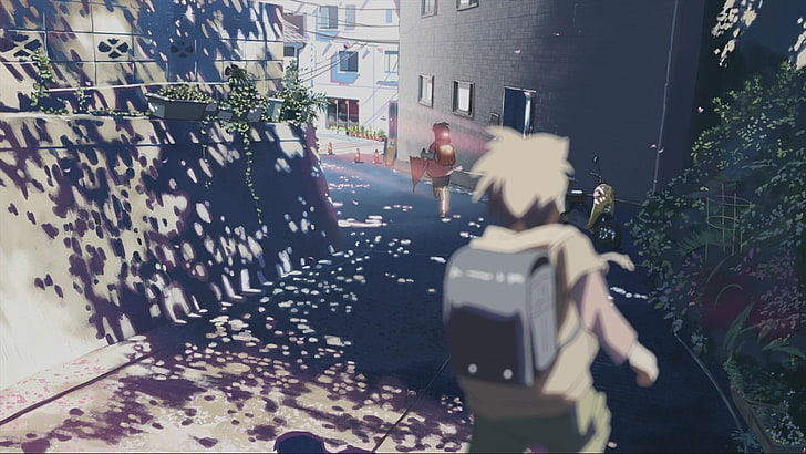boy digital wallpaper, running, artwork, 5 Centimeters Per Second, Makoto Shinkai , sunlight, dappled sunlight, anime, HD wallpaper