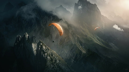 nature, landscape, mountains, paragliding, scuba, HD wallpaper HD wallpaper