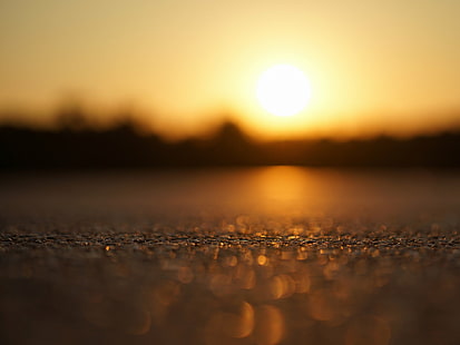 shallow focus photography of concrete road, shades of orange, shallow focus, photography, concrete road, sun  light, bokeh, sony, canon, sunlight, rays, sunset, nature, outdoors, defocused, HD wallpaper HD wallpaper