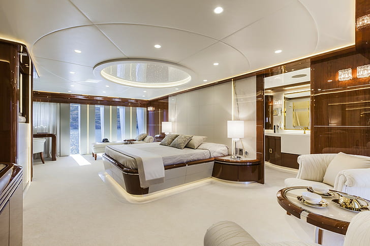 bedroom, bed, window, pillow, chair, lamp, interior, interior design, luxury, HD wallpaper