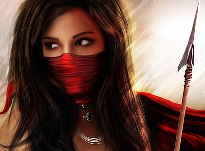 Красива, дамска червена маска, Artistic, Fantasy, Girls, Beautiful, Woman, HD тапет HD wallpaper