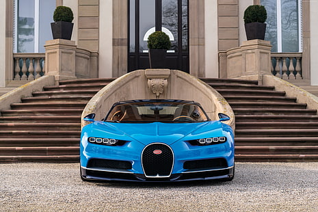 синьо, автосалон в Женева 2017, Bugatti Chiron, хиперкар, HD тапет HD wallpaper