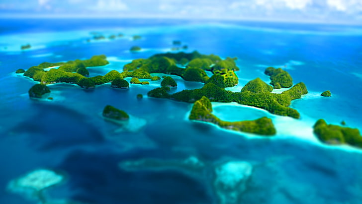 île couverte d'arbres, photographie aérienne d'île, tilt shift, île, Thaïlande, Fond d'écran HD