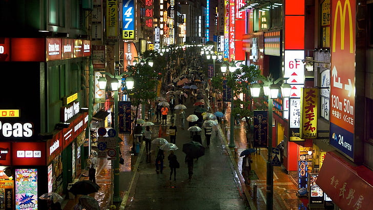 Japon rue, pluie, tokyo, japon, parapluie, gens, rue, Fond d'écran HD