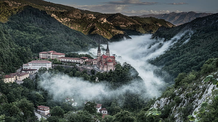 castle, mist, photography, Spain, HD wallpaper