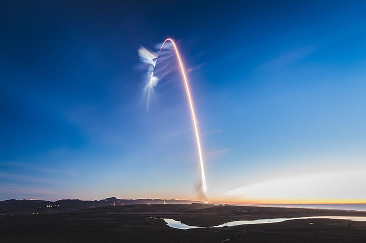 fotografía, larga exposición, cohete, SpaceX, Fondo de pantalla HD