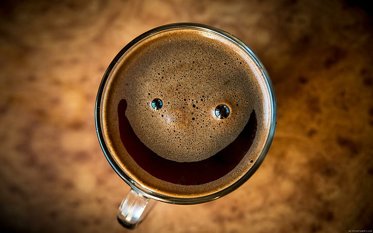 Кофейная чашка улыбается, черный кофе, кофе, смайлик, чашка, еда, HD обои