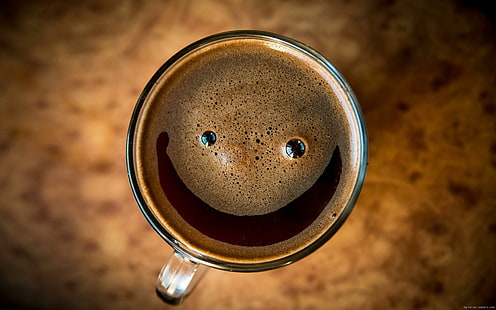 Filiżanka kawy uśmiechnięta, czarna kawa, kawa, buźka, filiżanka, jedzenie, Tapety HD HD wallpaper