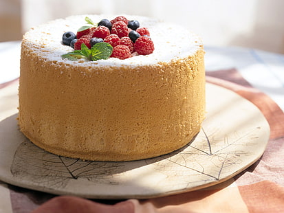 torta in chiffon con lamponi e mirtilli, torta, lampone, bacche, dessert, Sfondo HD HD wallpaper