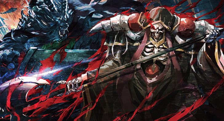 Overlord III, robe Ainz Ooal, lance, crâne, ouvrages d'art, Anime, Fond d'écran HD
