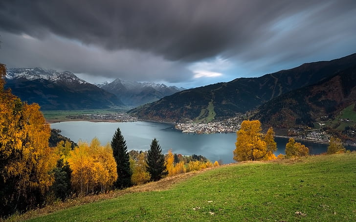 Paesaggio dell'Austria, montagne, lago, autunno, Austria, paesaggio, montagne, lago, autunno, Sfondo HD