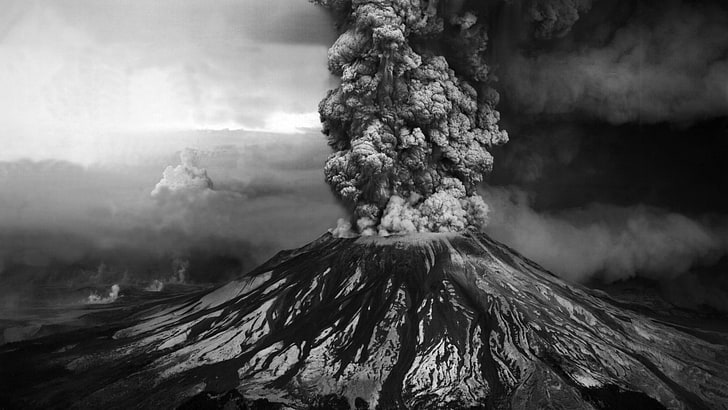 monokrom, gunung berapi, Wallpaper HD