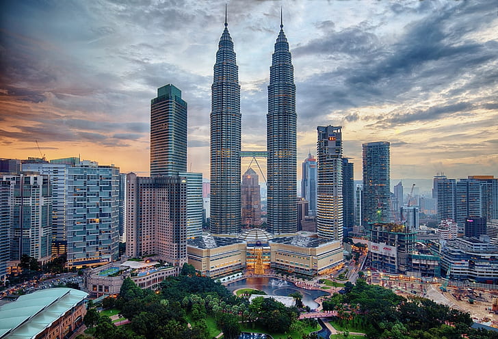 the city, dawn, morning, Malaysia, Kuala Lumpur, HD wallpaper