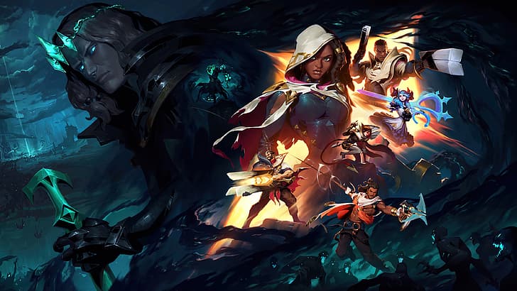 Viego (League of Legends), Lucian (League of Legends), Senna (League of Legends), Gwen (League of Legends), Graves (League of Legends), Vayne (League of Legends), Akshan (League of Legends), Thresh (League Of Legends), League of Legends, Riot Games, grafika cyfrowa, 4K, Tapety HD