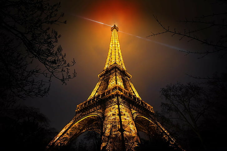 Torre Eiffel, noite, Paris, vinheta, torre, HD papel de parede