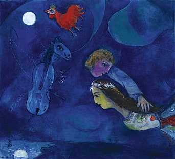  1944, RED ROOSTER IN THE NIGHT, MARC  CHAGALL, HD wallpaper HD wallpaper