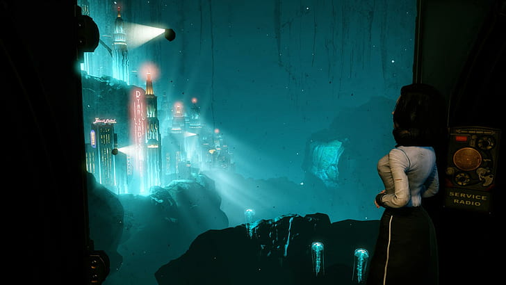 BioShock Infinite Bioshock Elizabeth Rapture Underwater Ocean Buildings HD, zdjęcie oświetlonych budynków, gry wideo, ocean, budynki, bioshock, podwodny, nieskończony, elizabeth, zachwyt, Tapety HD