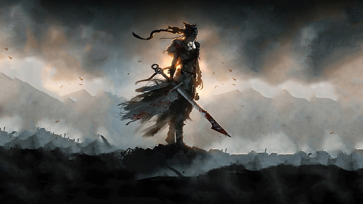 homem segurando o papel de parede digital da espada, Hellblade: Sacrifício de Senua, videogames, Hellblade, HD papel de parede