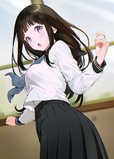 meninas anime, Chitanda Eru, cabelo preto, HD papel de parede HD wallpaper
