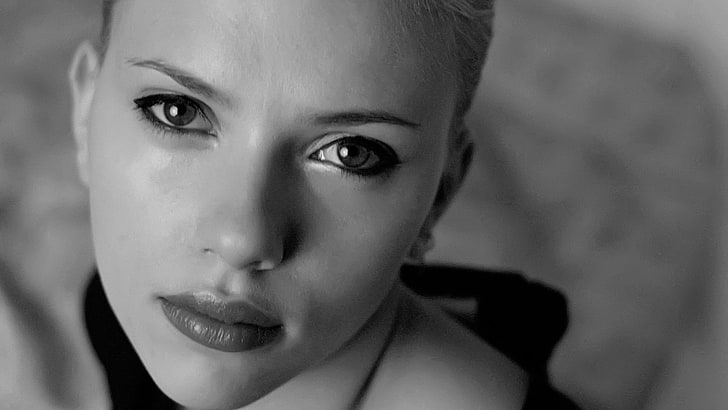 Scarlett Johansson, women, face, monochrome, actress, HD wallpaper