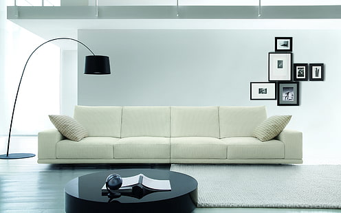 أريكة 3 مقاعد من جلد الغزال البيج ، غرفة ، أريكة ، تصميم ، ثريا ، طاولة ، صورة، خلفية HD HD wallpaper