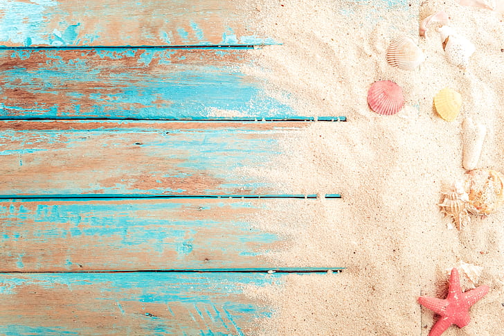 Sand, Strand, Hintergrund, Brett, Stern, Schale, Sommer, Jahrgang, Holz, marine, Seesterne, Muscheln, HD-Hintergrundbild