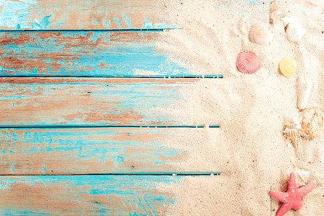  sand, beach, background, Board, star, shell, summer, vintage, wood, marine, starfish, seashells, HD wallpaper HD wallpaper
