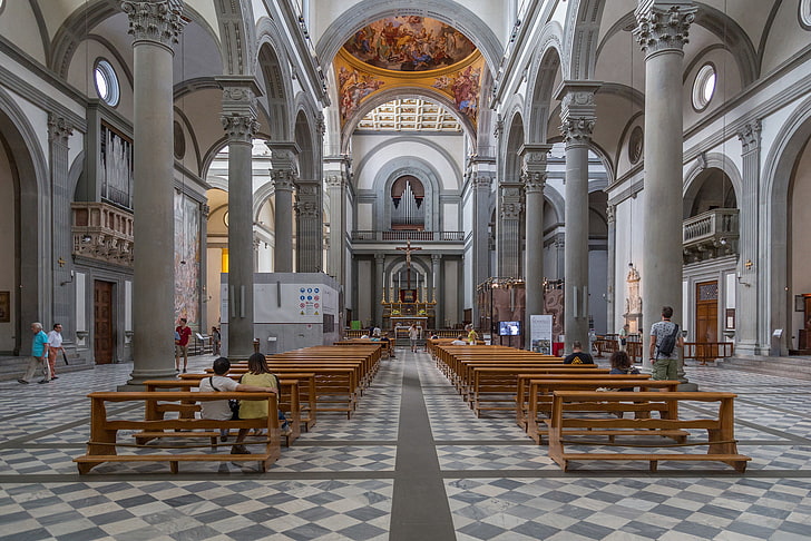 イタリア、フィレンツェ、宗教、ベンチ、柱、身廊、サンロレンツォ聖堂、 HDデスクトップの壁紙