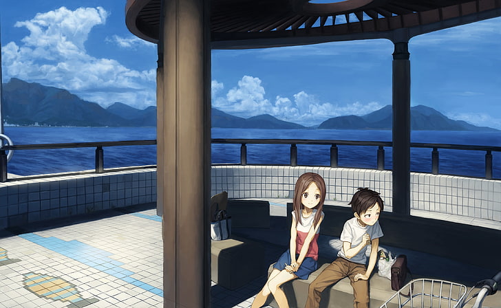 Takagi, Nishikata, Oceano, paisagem, Anime, HD papel de parede