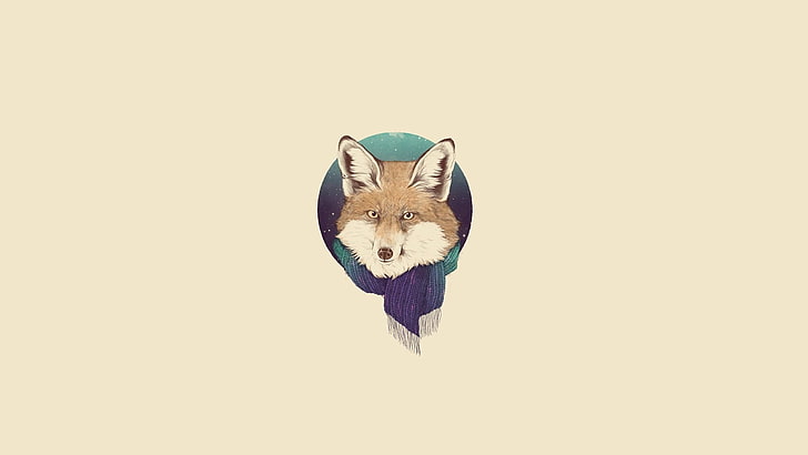 wolf with scarf, fox, minimalism, scarf, art, HD wallpaper