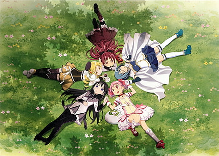 أنيمي ، Puella Magi Madoka Magica ، و Homura Akemi ، و Ky Sakko Sakura ، و Madoka Kaname ، و Mami Tomoe ، و Sayaka Miki، خلفية HD HD wallpaper