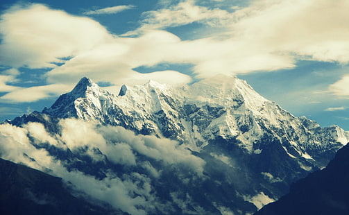 pokryte śniegiem góry, Gosaikunda, Nepal, Himalaje, góry, przyroda, Tapety HD HD wallpaper