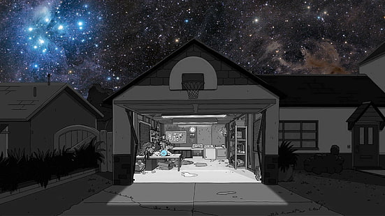 illustrazione del garage, Rick and Morty, Unity, Rick Sanchez, Sfondo HD HD wallpaper