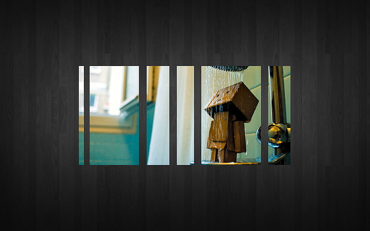 Danbo, arte digital, textura, chuveiro, banheiro, fundo simples, janela, HD papel de parede