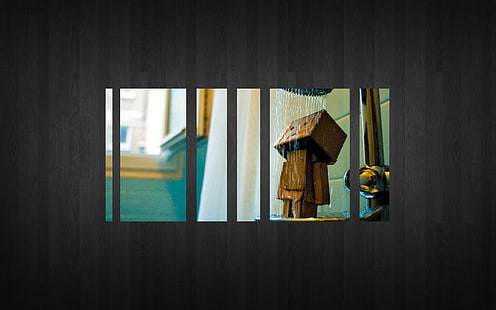 Danbo, art numérique, texture, douche, salle de bain, fond simple, fenêtre, Fond d'écran HD HD wallpaper