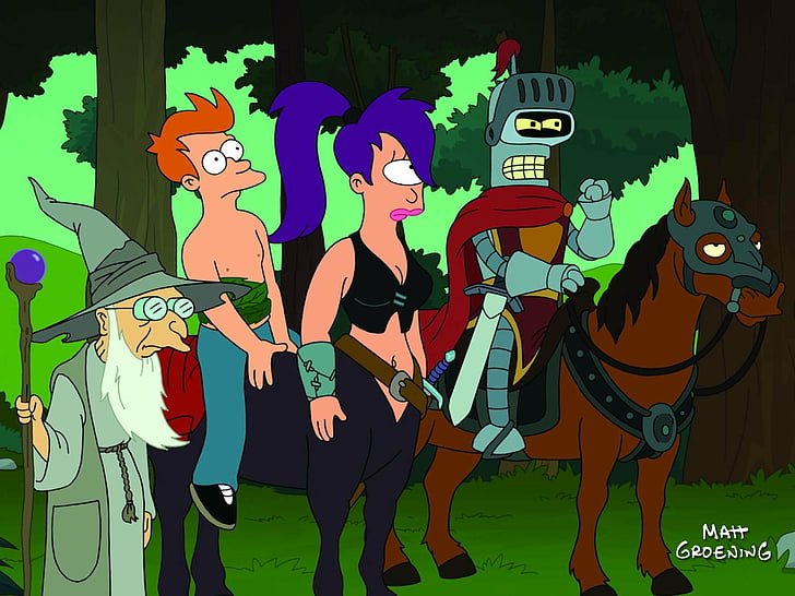 Futurama, Bender (Futurama), Bender Bending Rodriguez, Fry (Futurama), Leela (Futurama), Philip J. Fry, Profesor Farnsworth, Turanga Leela, Fondo de pantalla HD